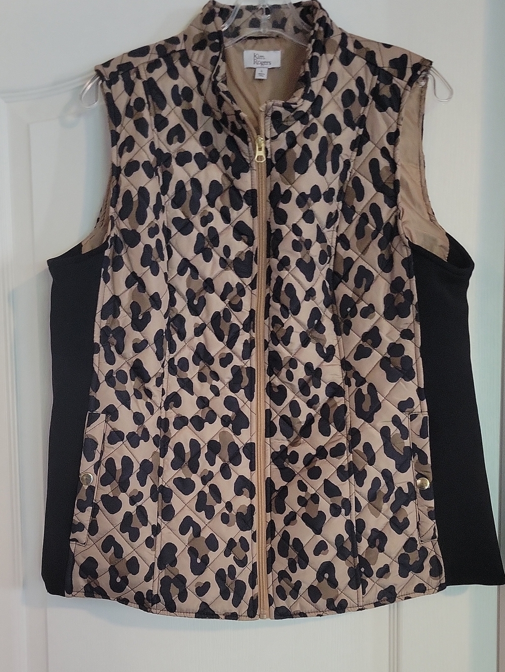 Kim Rogers Quilted Leopard Print Vest in Beige and Black